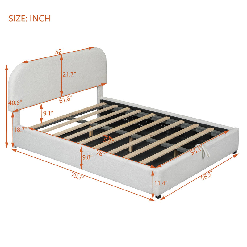 Walker Edison | Teddy Full Size Upholstered Platform Bed with Hydraulic Storage