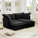 Slipcovered Sofa 2 Seater Sofa    With 2 Ottomans, 2 Seater Sleeper Sofa Bed Home Theater Oversized Sofa For Living Room, Chenille, Black