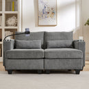Convertible Chaise Lounge 63' Loveseat Sofa Bed with USB Ports, Cup Holders, Phone Holder, Ample Storage, Grey Corduroy