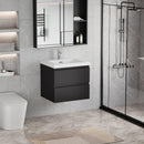 24" Floating Bathroom Vanity with Sink, Modern Wall-Mounted Bathroom Storage Vanity Cabinet with Resin Top Basin and Soft Close Drawers, Glossy Black