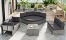 Elegant Patio Furniture Set Outdoor Daybed Rattan Sectional with Cushions and Center Table, Grey, Iron + Rattan