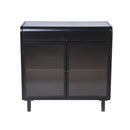 Modern Sideboard Buffet Cabinet with Tempered Figured Glass Doors, Flip Top, Inner Shelves, Metal Frame Storage Console for Dining Room, Kitchen, Living Room & Entryway (Black)