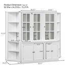 Retro Style Wall Suit with Glass Doors, 75.25'' Tall Display Cabinets & Triangle Sided Bookshelves, White