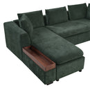Elegant Chenille L-Shaped Sofa with Wooden Storage Compartment, Green, 93.7 Inches