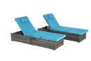 Outdoor Chaise Lounge Chair Set of 2 with Storage Patio Pool Chairs Tanning Lounges for Outside,Beach Rattan Recliners with Adjustable Backrest, Table, Cushion for Poolside Backyard Garden