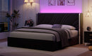 Full Size Modern Upholstered LED Bed Frame with Storage Drawers, Velvet Platform Bed with Wingback Headboard, RGB Light, Wooden Slats Support, No Box Spring Needed, Black