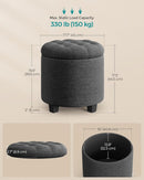 Dark Gray Round Ottoman 17InchesDiameter With Storage