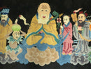 Chinese Wool Pictorial Rug 3x6 Counsel of Wise Elders Philosophers, Vintage Hand Knotted Black Chinese Carpet, Swan, Clouds Confucius, Rare