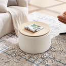 Circular Storage Ottoman With Wooden Lid Upholstered