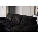 Modern Deep 3-Seat Sofa Couch with Ottoman, Polyester Sofa Sleeper Comfy Upholstered Furniture for Living Room, Apartment, Studio, Office,Dark Black