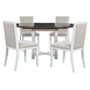 TREXM 5-Piece Extendable Dining Table Set for 4, Round Dining Table for 4 with Upholstered Chairs, Farmhouse Kitchen Table Set with Removable Leaf for Dining Room and Kitchen (Grey+White)