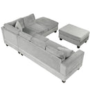Modern Sectional Sofa with Storage Ottoman, L-Shape Couch with 2 Pillows and Cup Holders, Gray Velvet, 105 inch