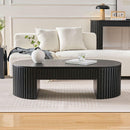 51.18'' Oval Wood Coffee Table With Drawer  Mid Century Modern Coffee Table Unique Coffee Table for Living Room Furniture, Tea Table BLACK