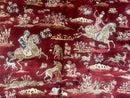 Turkish Silk Rug 8x10, Red & Ivory, Hunting Design, Bamboo Silk, New
