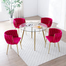 Modern Velvet Dining Chairs Set of 2, Upholstered Woven Dining Chair with Golden Metal Legs, Upholstered Dining Chairs for Dining Room, Kitchen, Vanity, Living Room