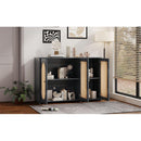 TREXM Retro 3-Door Sideboard with Large Storage Space Artificial Rattan Doors and Metal Handles, Accent Cabinet for Living Room and Hallway (Antique Black)