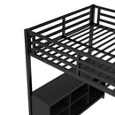 Metal Loft Bed with Wardrobe and L-shaped Desk, Full Size Loft Bed with Storage Cubes and Shelves, Loft Bed for Kids Teens Adults, Black
