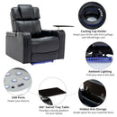 Modern PU Leather Power Recliner with Cooling Cup Holder, Bluetooth Speaker, LED Lights, and Tray Table in Black