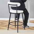 Fashionable Ergonomic High Legged Bar Chairs with White Fabric Cushions, 35.5 Inches Tall, Black and White Color.Set of 2.