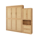 Full Size Solid Wood With Rattan Murphy Bed Cabinet Space-Saving Bed with 1 Side Cabinet Storage Shelf, Perfect for Guest Room, for Bed Room, Guest Room, Home Office, Natural