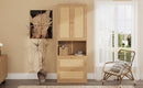 Full Size Solid Wood With Rattan Murphy Bed Cabinet Space-Saving Bed with 2 Side Cabinet Storage Shelves, Perfect for Guest Room, for Bed Room, Guest Room, Home Office, Natural