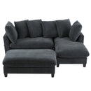 Black Upholstered 83' L-shaped Sectional Sofa with Storage, Movable Ottoman, and Six Throw Pillows