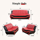 Living Room Sofa Set 3-Piece Faux Leather Black Red