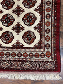 Persian Turkoman Rug 7x8, Almost Square Rare, Hand Knotted, Yamud, Bohemian Rug, Handmade Tribal Rug, Cream Red, Handmade Oriental Carpet