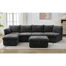 146.9" L-shaped Sofa Sectional Sofa Couch Pull-out Sofa Bed with a Movable Storage Ottoman, a Storage Chaise Lounge and Two USB Ports for Living Room, Grey