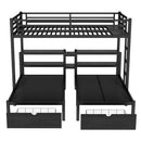 Full XL Over Twin & Twin Triple Bunk Bed with Drawers, Multi-functional Metal Frame Bed, Bed Head with Shelving & USB, Black