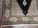 Persian Silk Qum Rug, Silk on Silk, Black Golden Brown and Beige, Hand-Knotted, 3'6" x 5' 5"