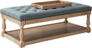 Blue Rectangular Upholstered Ottoman Coffee Table Tray