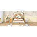Full Size Upholstery Platform Bed Frame with Cute Bear Shaped Headboard and Two Storage Drawers,Brown