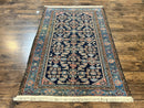 Antique Persian Tribal Rug 5x7, Navy Blue & Pink, Hand Knotted Handmade 1920s Wool Rug, Allover Pattern, Persian Hamadan Rug