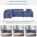 L-shaped Convertible Sofa Bed with Pull-Out Bed, Cup Holders, and Storage Space, Blue Chenille, 120.5'