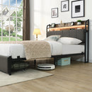 Full Bed Frame, Storage Headboard with Charging Station, Solid and Stable, Noise Free, No Box Spring Needed, Easy Assembly