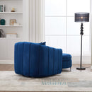 Oversized 40.35 in. Velvet Swivel Barrel Accent Chair and Ottoman Set with Storage, Navy
