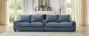Modern 4-Seater Corduroy Sofa Couch with USB Ports, Hidden Storage, Flip-Top Cup Holders, Blue, 133'