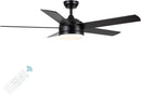 52 Inch Black Ceiling Fan With Dimmable 3 Color LED Lights And Remote