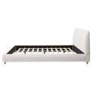 King Size Modern Upholstered Bed Frame with Linen Fabric and Solid Wood Legs, White