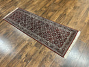 Indo Persian Runner Rug 2.7 x 8, Wool Hand Knotted Vintage Carpet, Red Black, Herati Allover Pattern, Oriental Runner, Rug for Hallway