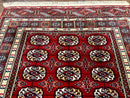 Pakistani Bokhara Rug 4x6, Red Turkoman Carpet, Finely Hand Knotted, Wool Vintage Rug