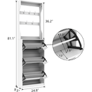 Mirror Shoe Cabinet With 3 Flip-Tier Drawers, Mirror Shoe Rack Organizer Store Ample Shoes, Hooks&Hangers For Organizing Clothes And Hats In The Entrance Or Hallway, White