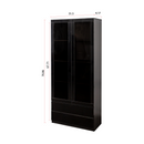 Display Cabinet with Glass Doors, Curio Storage Cabinet with 2-Drawer, Bookcase with LED Lights, Black