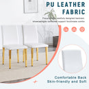 A Set of 4 White PU Leather Backrest Chairs with Gold Metal Legs - A Perfect Match, Suitable for Minimalist and Contemporary Home Décor Styles, With Product Dimensions of 16.2*18.5*34.6 inches