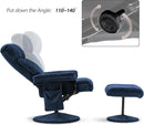 Swivel Recliner With Ottoman And Vibration Massage Blue Textile