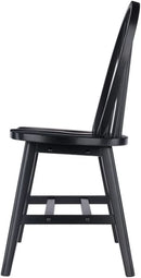 Windsor Dining Chair Set Solid Wood Black Finish 2 Pack
