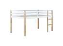 Solid Wooden, Rubber Wooden Twin Loft Bed with Ladder, Bed Platform of Strengthened Slats,Natural-white