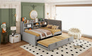 Twin Size Upholstered Daybed with Trundle, Storage Shelves, USB & Outlet (Gray)
