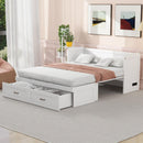 Queen Size Murphy Bed with USB Ports, Large Drawers and Metal Handles, White